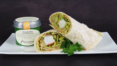 Wrap von Garnelen und Guacamole mit Avocado-Kick - www.altesgewuerzamt.live