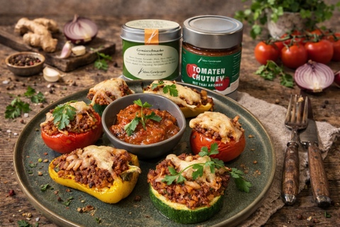 Gefülltes Gemüse mit Hackfleisch-Bulgur und „AGA“ Tomaten-Chutney - www.altesgewuerzamt.live