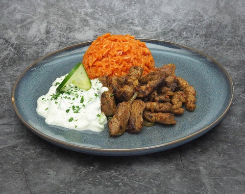 Gyros vom Schwein mit Tsatsiki und Tomatenreis - www.altesgewuerzamt.live