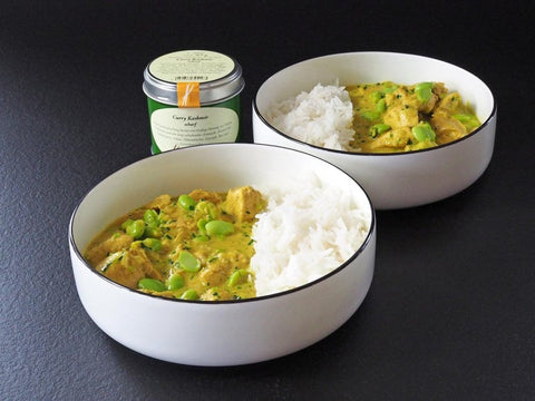 Hühnchen-Kokos-Curry „Kashmir“ mit Sojabohnen und Basmati Reis - www.altesgewuerzamt.live