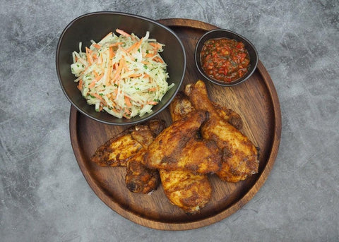 Wings und Drumsticks vom Kikok-Hähnchen mit Kilians BBQwürze, Coleslaw und Smoked Salsa - www.altesgewuerzamt.live