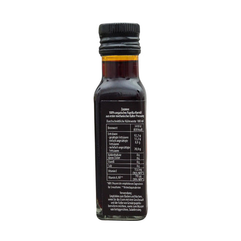 Gewürzpaprika Kernöl scharf in der Flasche – Finishing-Öl für Gulasch und Letscho