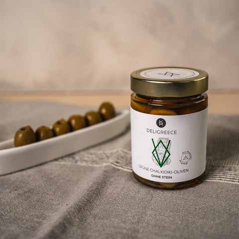 Entsteinte Chalkidiki-Oliven, fleischig und fein-aromatisch