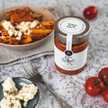 Tomato sugo with feta in a jar - Mediterranean pasta sauce with Greek feta