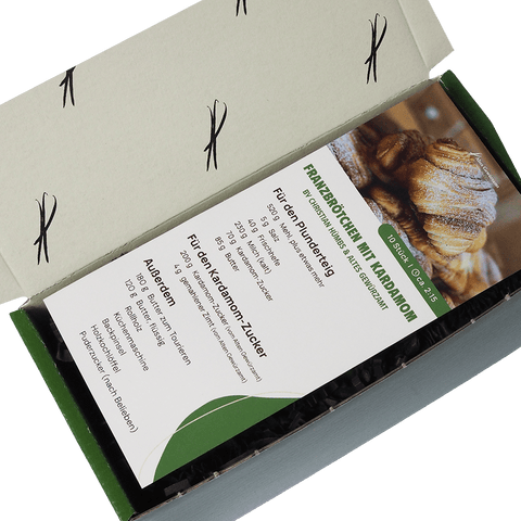 Geschenkbox Franzbrötchen Detail – süße Backzucker-Auswahl als Geschenk