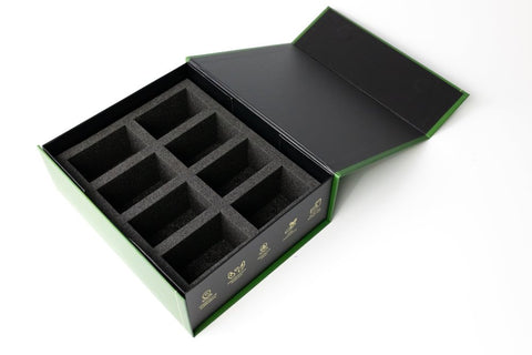 Large gift box 8-tin inlay inside view – a precise inlay for half portions