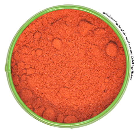 Geräucherter Paprika scharf Nahaufnahme – über Eichenholz geräucherte Schoten