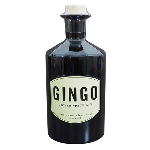 GINGO Power Spyce Gin bottle – a premium gin with mountain laurel by Oliver Matter and Ingo Holland