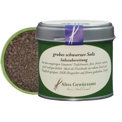 Grobes schwarzes Salz Streudose – Pflanzenkohle-Finishing aus Klingenberg